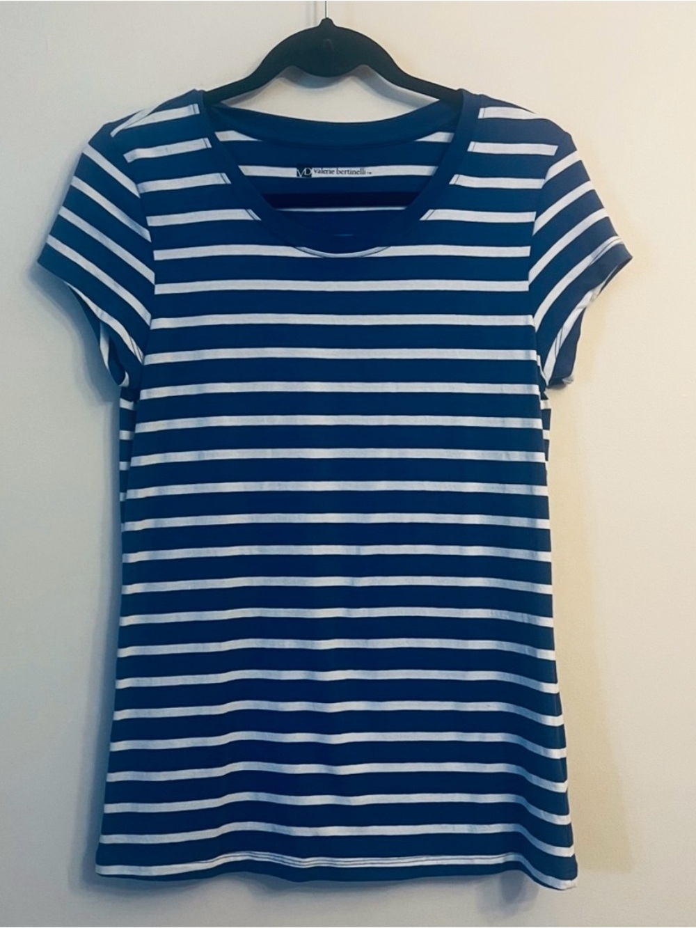 Valerie Bertinelli Cotton Blue and White Striped Short Sleeve Tee